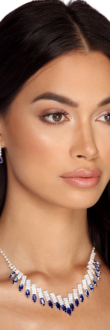 Rhinestone Bar And Tear Drop Necklace Set for 2022 festival outfits, festival dress, outfits for raves, concert outfits, and/or club outfits