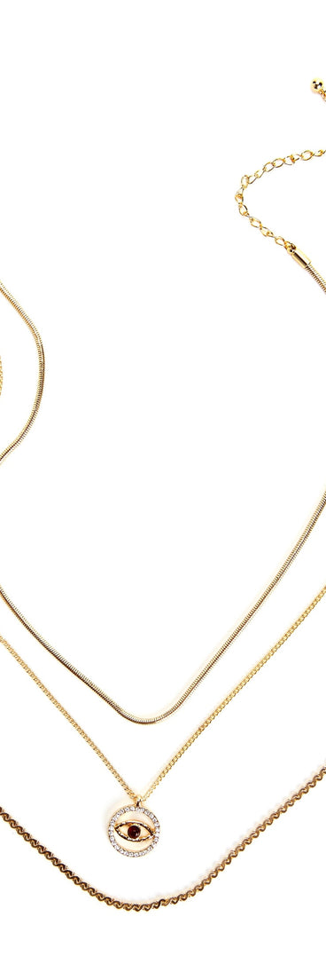 Rhinestone Eye 3 Pack Necklace Set for 2022 festival outfits, festival dress, outfits for raves, concert outfits, and/or club outfits