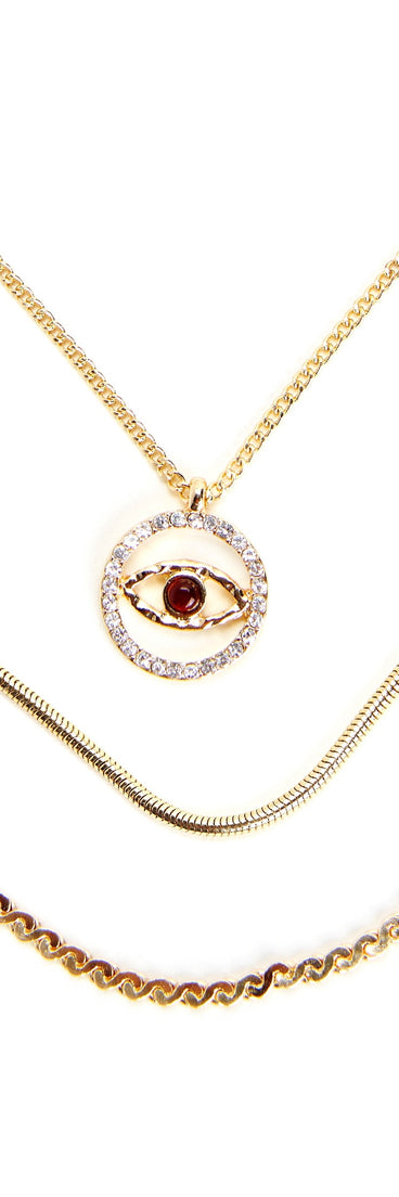 Rhinestone Eye 3 Pack Necklace Set for 2022 festival outfits, festival dress, outfits for raves, concert outfits, and/or club outfits