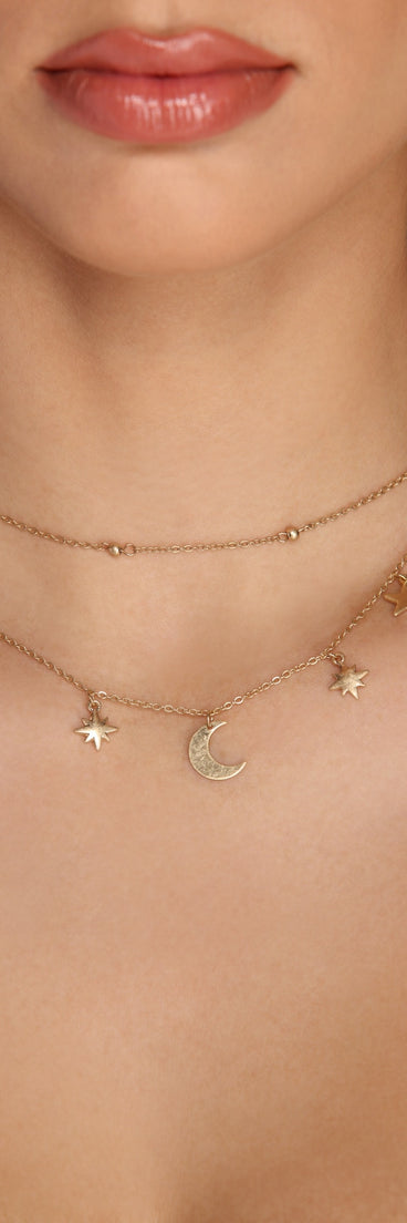 Star And Moon Charm Necklace for 2022 festival outfits, festival dress, outfits for raves, concert outfits, and/or club outfits