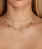 Star And Moon Charm Necklace for 2022 festival outfits, festival dress, outfits for raves, concert outfits, and/or club outfits