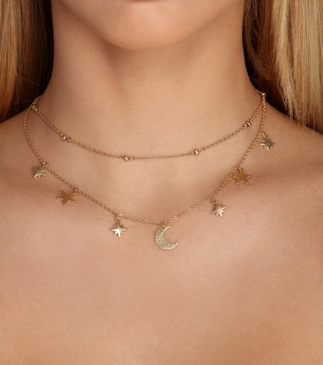 Star And Moon Charm Necklace for 2022 festival outfits, festival dress, outfits for raves, concert outfits, and/or club outfits