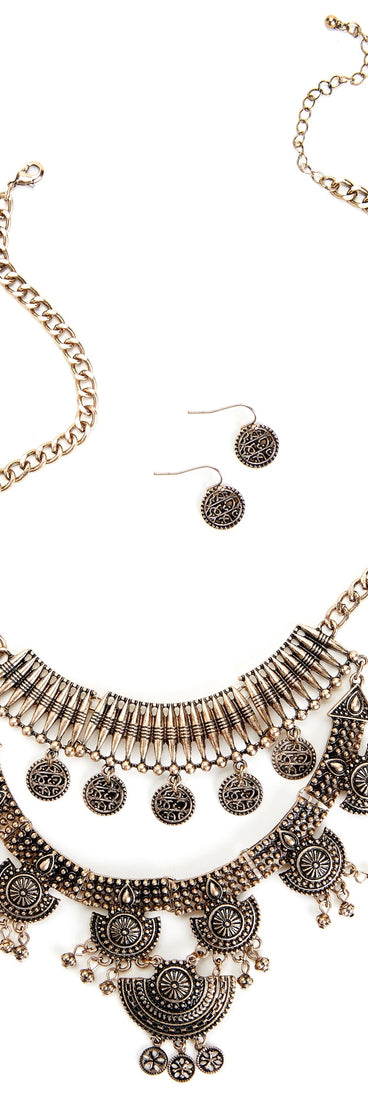 Boho Layered Bib Necklace And Earrings is a trendy pick to create 2023 festival outfits, festival dresses, outfits for concerts or raves, and complete your best party outfits!