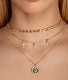 Embellished Cross And Coin Necklace is a trendy pick to create 2023 festival outfits, festival dresses, outfits for concerts or raves, and complete your best party outfits!