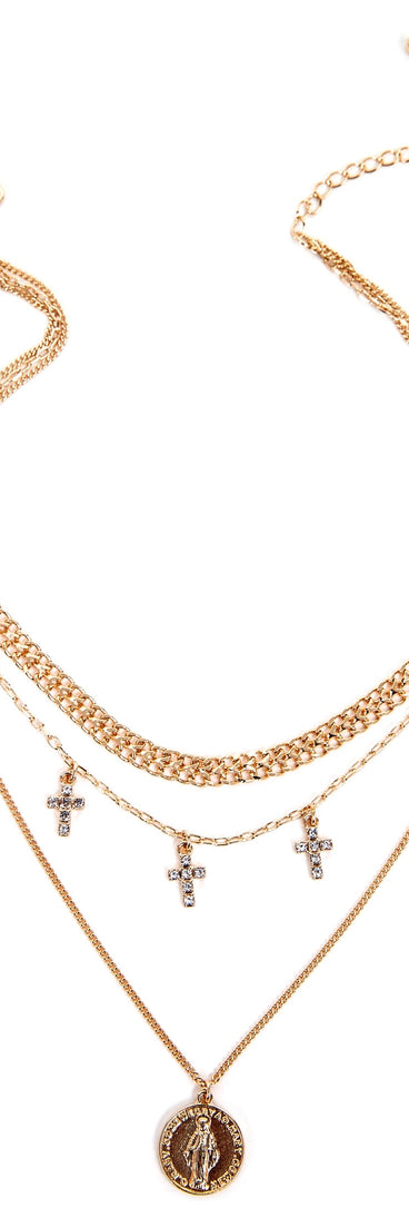 Embellished Cross And Coin Necklace is a trendy pick to create 2023 festival outfits, festival dresses, outfits for concerts or raves, and complete your best party outfits!