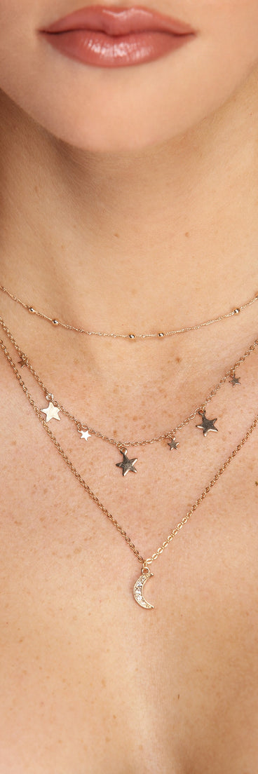 Moon And Stars Charm Necklace for 2022 festival outfits, festival dress, outfits for raves, concert outfits, and/or club outfits