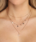 Moon And Stars Charm Necklace for 2022 festival outfits, festival dress, outfits for raves, concert outfits, and/or club outfits