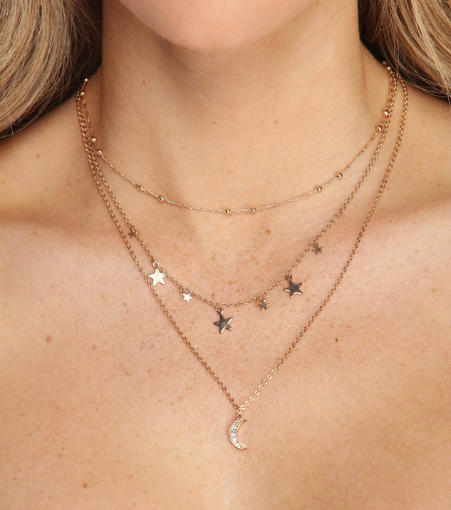 Moon And Stars Charm Necklace for 2022 festival outfits, festival dress, outfits for raves, concert outfits, and/or club outfits