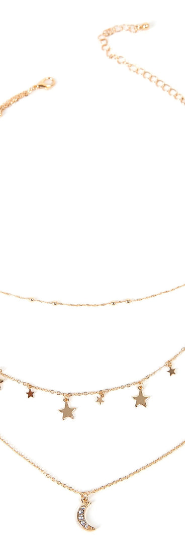 Moon And Stars Charm Necklace for 2022 festival outfits, festival dress, outfits for raves, concert outfits, and/or club outfits
