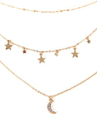 Moon And Stars Charm Necklace for 2022 festival outfits, festival dress, outfits for raves, concert outfits, and/or club outfits