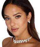 Rhinestone Leaf Collar And Stud Earrings for 2022 festival outfits, festival dress, outfits for raves, concert outfits, and/or club outfits