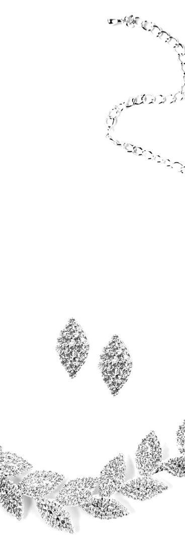 Rhinestone Leaf Collar And Stud Earrings for 2022 festival outfits, festival dress, outfits for raves, concert outfits, and/or club outfits