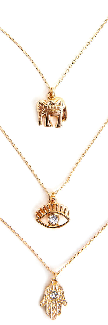 Elephant, Eye, Hamsa Hand Necklace for 2022 festival outfits, festival dress, outfits for raves, concert outfits, and/or club outfits