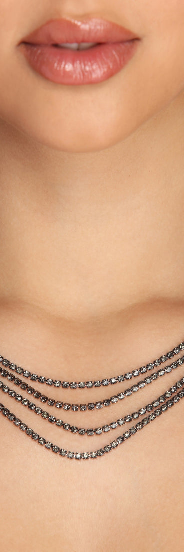 4 Row Rhinestone Necklace for 2022 festival outfits, festival dress, outfits for raves, concert outfits, and/or club outfits