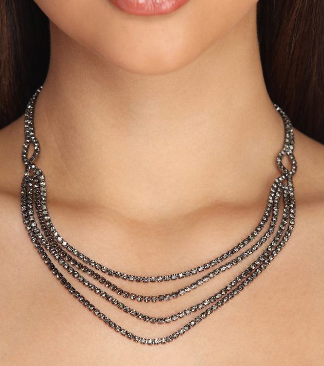 4 Row Rhinestone Necklace for 2022 festival outfits, festival dress, outfits for raves, concert outfits, and/or club outfits