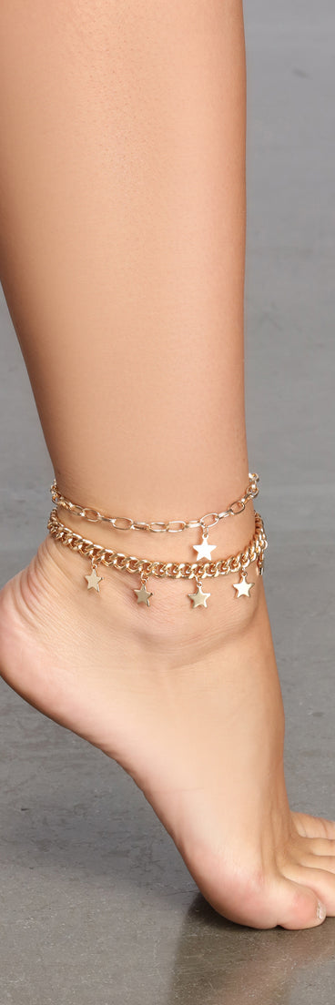 Star Charm Chain Anklet Set