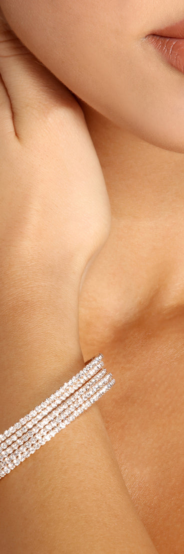 Rhinestone Memory Wire Bangle Set