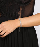 Cubic Zirconia Baguette Bolo Bracelet is a stunning choice for a bridesmaid dress or maid of honor dress, and to feel beautiful at Homecoming 2023, fall or winter weddings, formals, & military balls!
