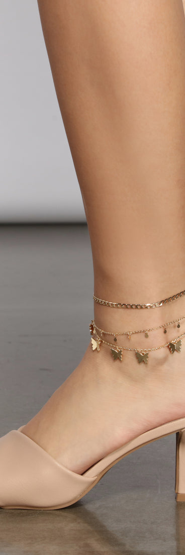 Three Pack Butterfly Chain Anklets