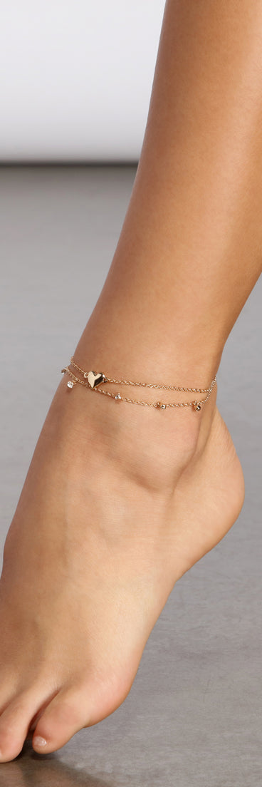 Two Pack Heart Charm And Rhinestone Anklet