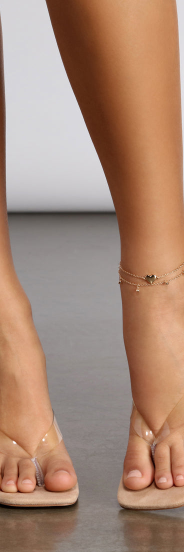 Two Pack Heart Charm And Rhinestone Anklet