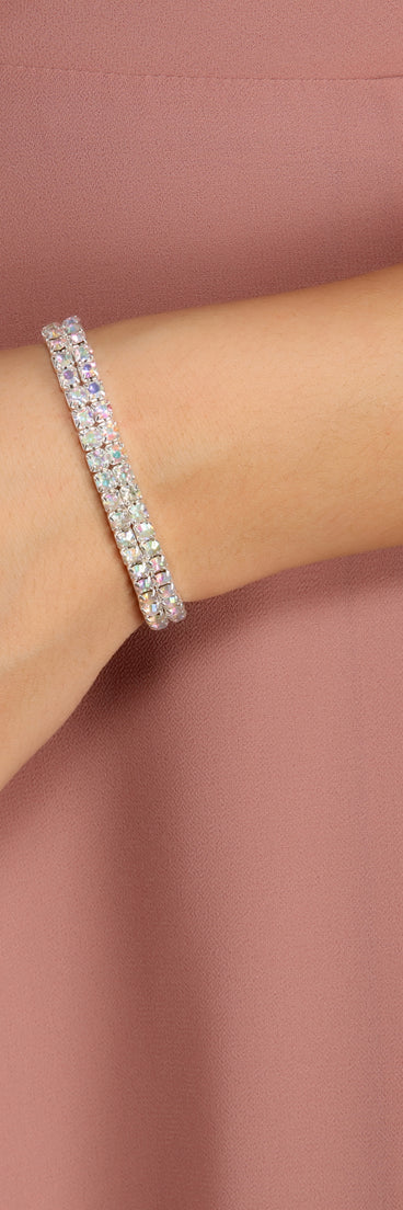 Two Row Iridescent Rhinestone Stretch Bracelet is the perfect Homecoming look pick with on-trend details to make the 2023 HOCO dance your most memorable event yet!