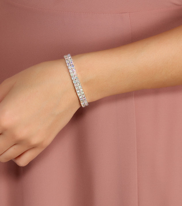 Two Row Iridescent Rhinestone Stretch Bracelet is the perfect Homecoming look pick with on-trend details to make the 2023 HOCO dance your most memorable event yet!