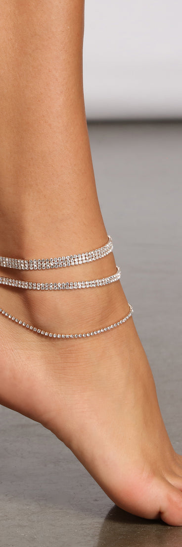 Luxe Layered Rhinestone Anklet Set