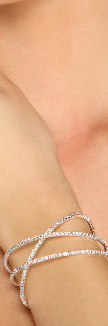 Memory Wire Rhinestone Cross Cuff