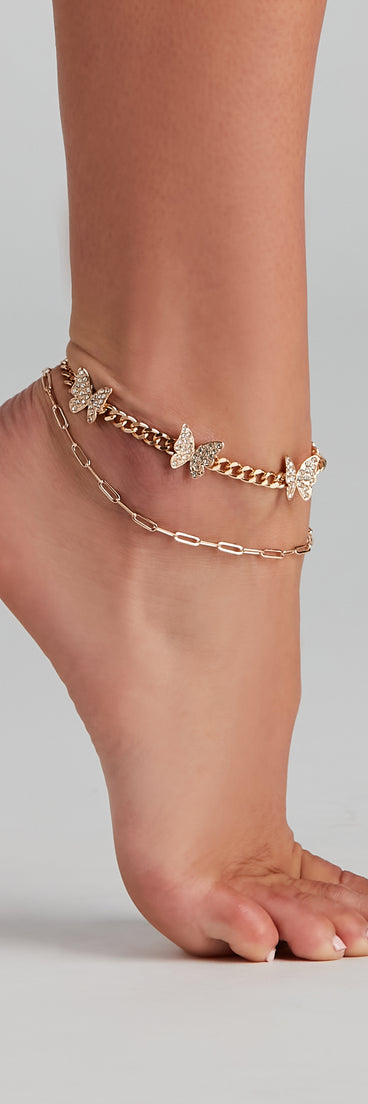 Butterfly Bae Chain-Link Anklet is a trendy pick to create 2023 festival outfits, festival dresses, outfits for concerts or raves, and complete your best party outfits!