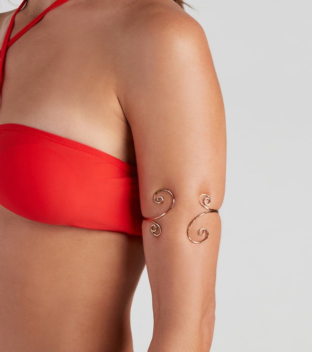 Spiraling Chic Metal Arm Cuff is a trendy pick to create 2023 festival outfits, festival dresses, outfits for concerts or raves, and complete your best party outfits!