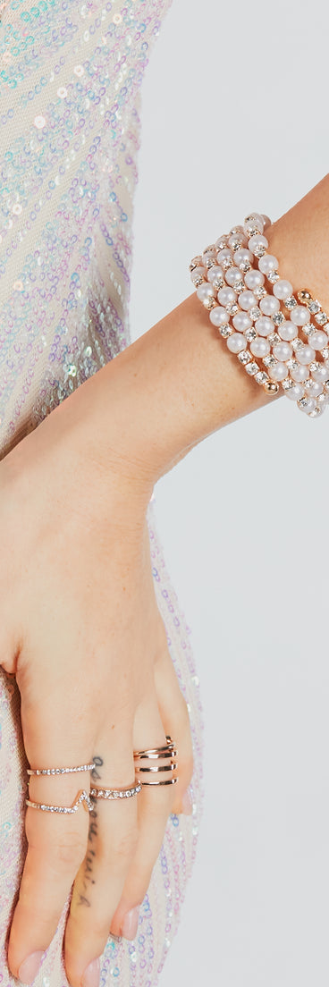 Prized Treasure Faux Pearl Rhinestone Bracelet