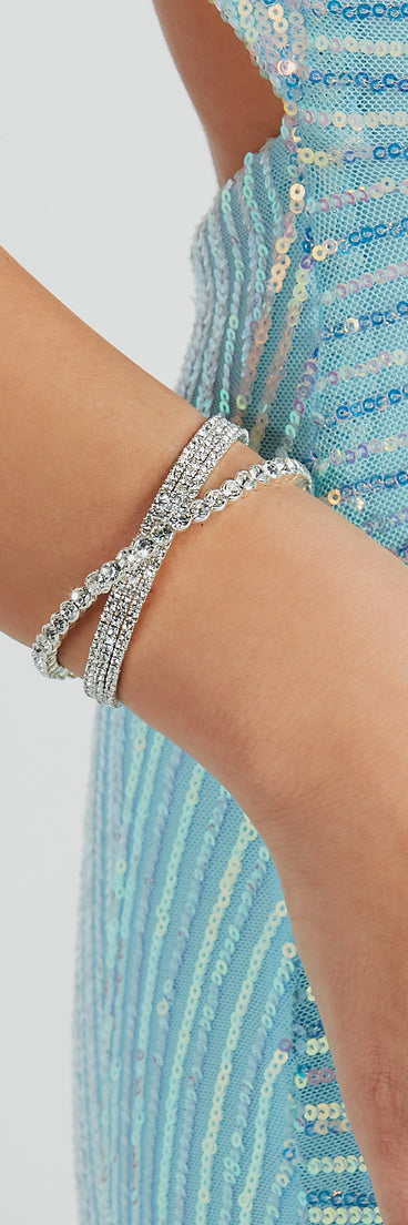 Homecoming jewelry and accessories like the Luxe Radiance Criss-Cross Rhinestone Bracelet provide the finishing touch to help you dazzle at HOCO 2025!
