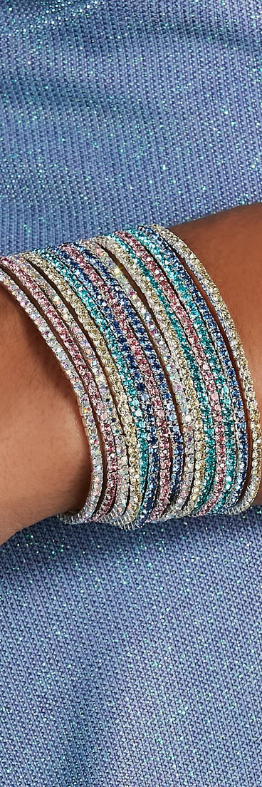 Colorful Charm Rhinestone Stretch Bracelet Set