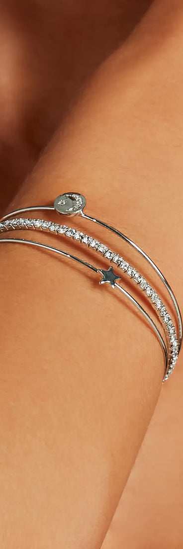 Night Sky Star And Moon Rhinestone Bracelet