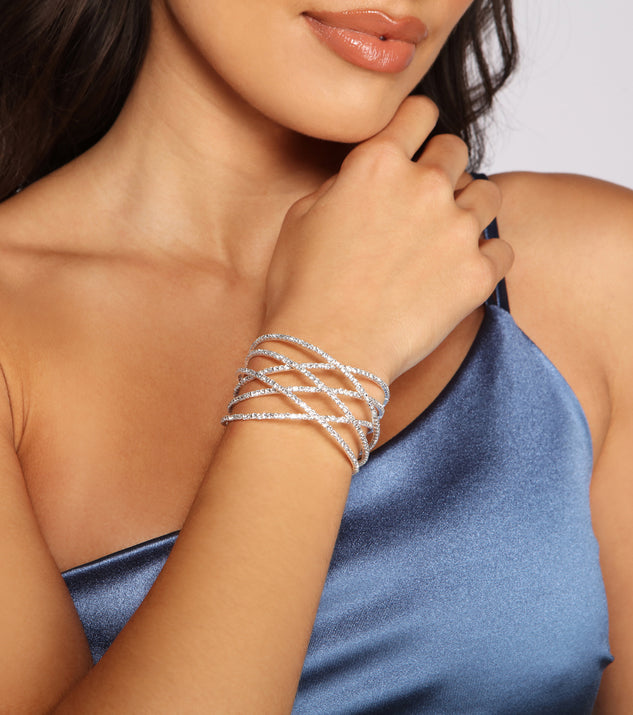 Rhinestone Lattice Cuff Bracelet is a gorgeous pick as your 2024 prom dress or formal gown for wedding guests, spring bridesmaids, or army ball attire!