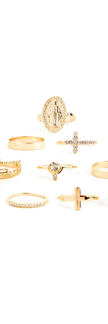 Cross Charm Rhinestone Ring Pack