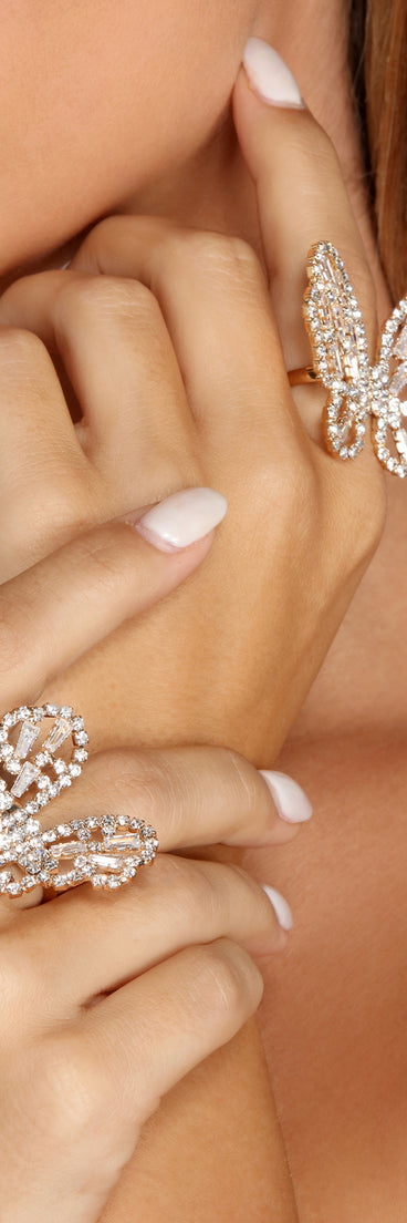 Butterfly Rhinestone Ring Set