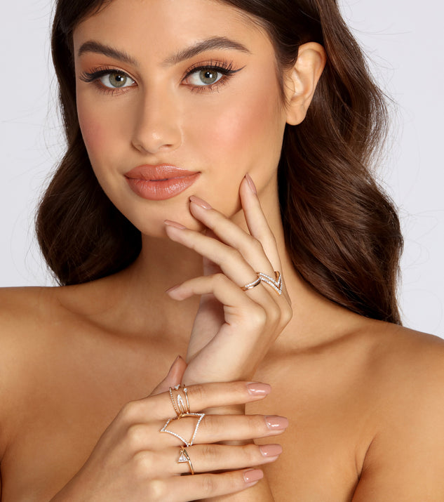 Triangular Rhinestone Ring Set
