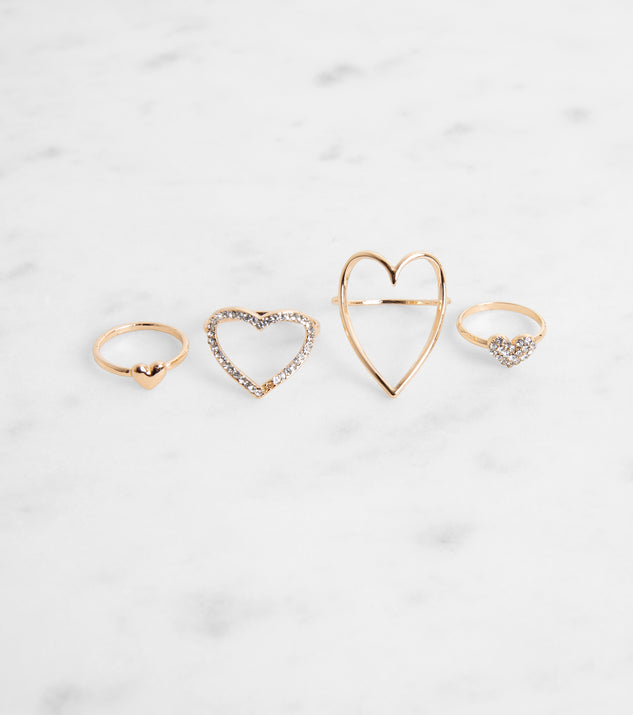 Four Pack Dainty Heart Rings