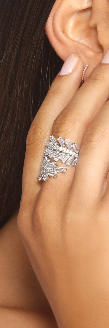 Cubic Zirconia Baguette Leaf Ring