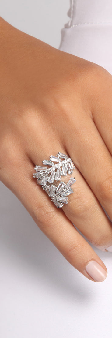 Cubic Zirconia Baguette Leaf Ring