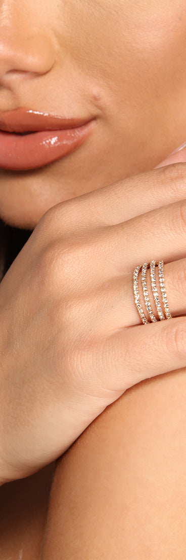 Four Row Rhinestone Cuff Ring