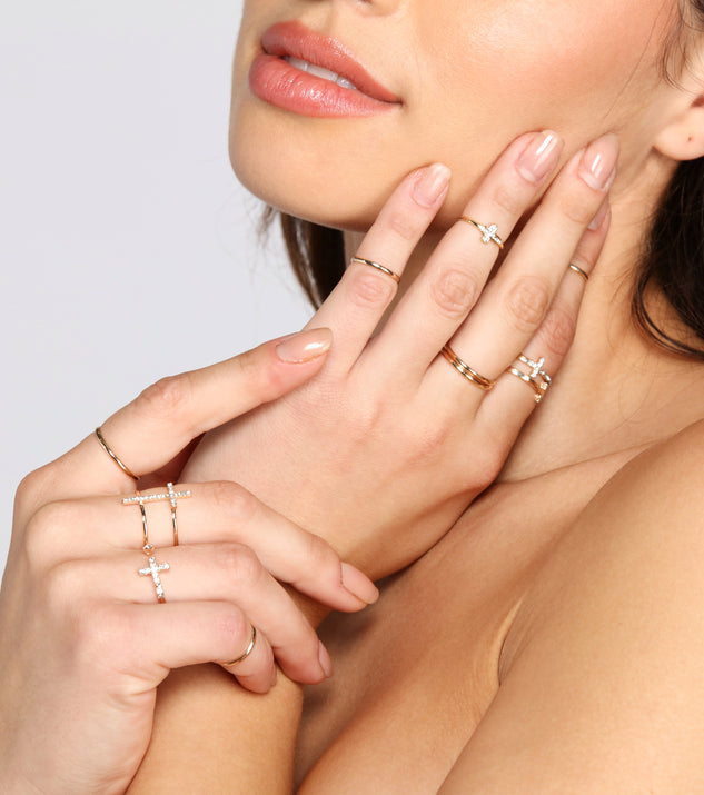 Dainty Rhinestone Cross Charm Ring Pack helps create the best bachelorette party outfit or the bride's sultry bachelorette dress for a look that slays!
