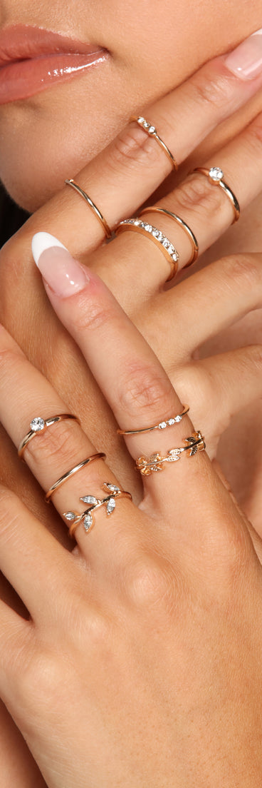 Dainty Rhinestone Bohemian Ten Ring Pack is a trendy pick to create 2023 festival outfits, festival dresses, outfits for concerts or raves, and complete your best party outfits!