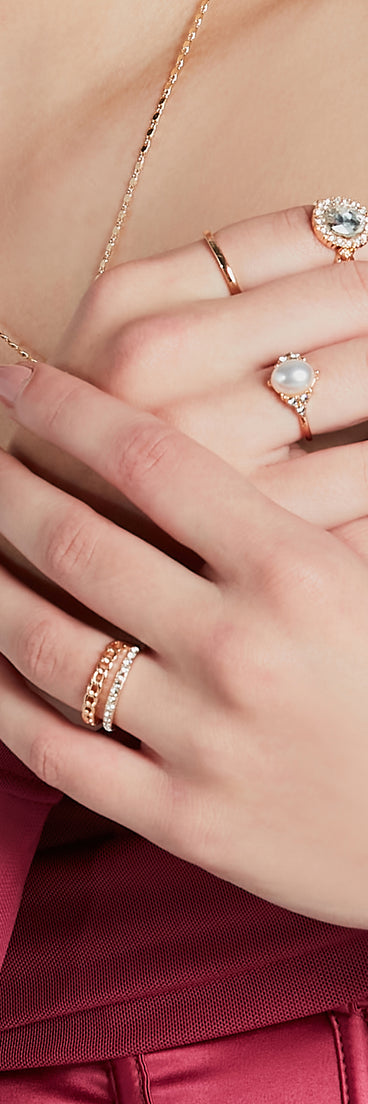 All Things Luxe Rhinestone And Pearl Four-Pack Ring Set
