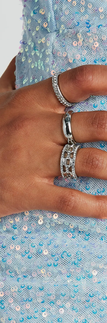 Statement Rhinestone Ring Set