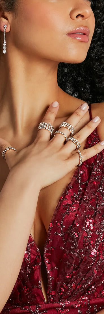 Homecoming jewelry and accessories like the Gleam On Rhinestone Six-Pack Ring Set provide the finishing touch to help you dazzle at HOCO 2024!