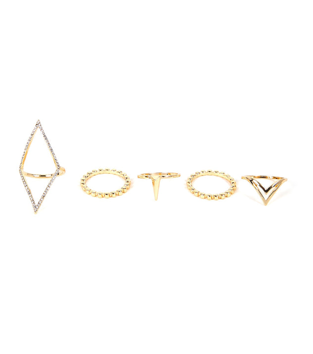 Rhinestone And Geometric Ring Pack