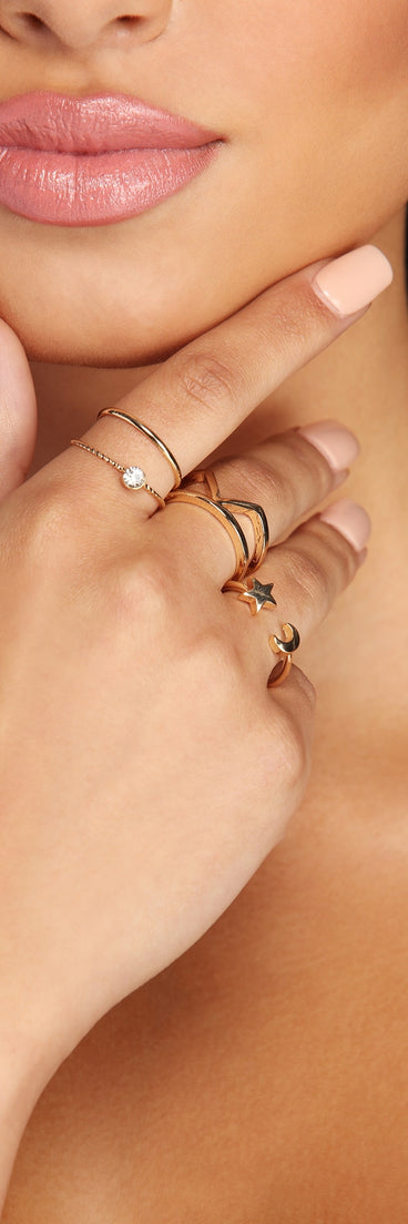 Moon & Stars Dainty Rings Pack for 2022 festival outfits, festival dress, outfits for raves, concert outfits, and/or club outfits